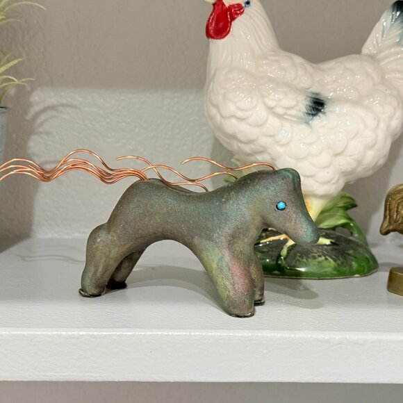 OOAK Signed Jeremy Diller Raku Spirit Horse with Turquoise Eyes & Copper Mane - Picture 10 of 13